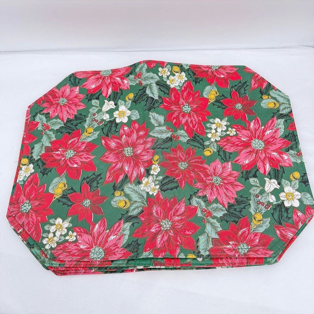 Poinsettia Vinyl Retro Placemats Floral Christmas Holiday Decor‎ Festive 5 pc